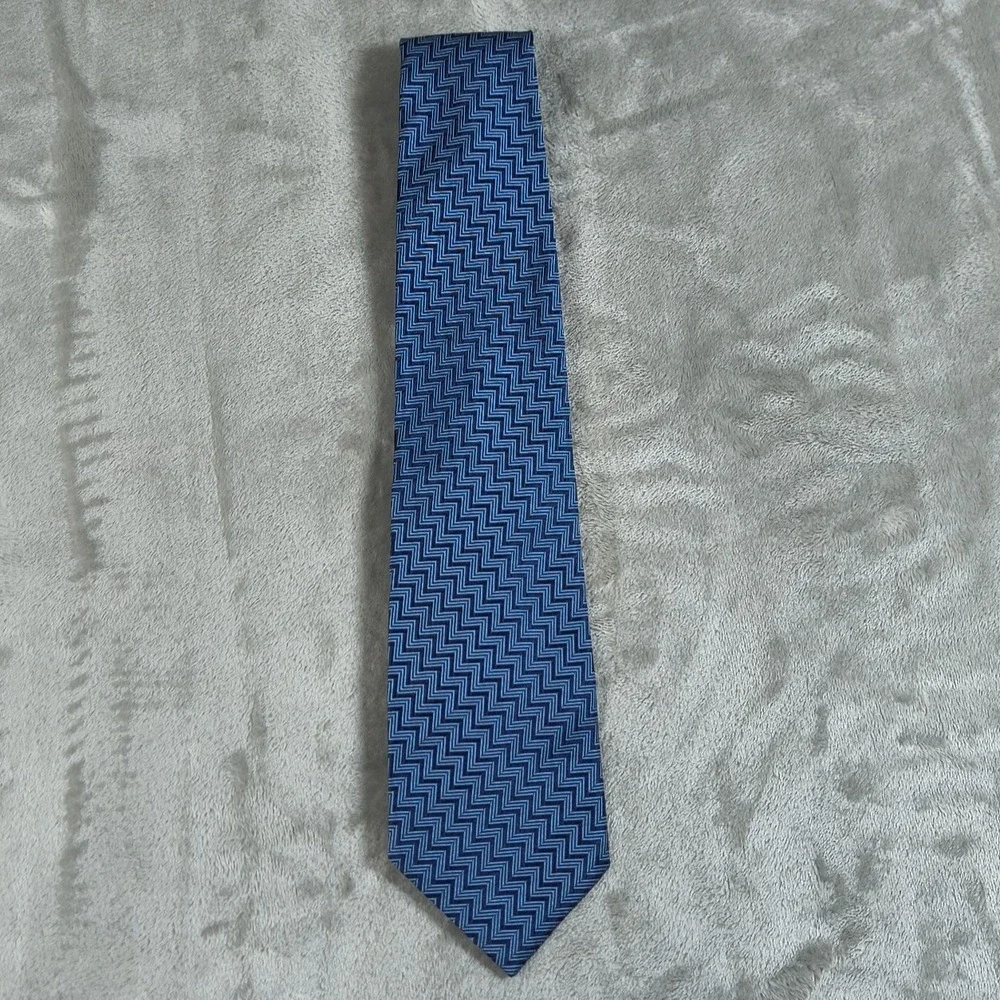 Vintage Lauren Ralph Lauren Tie Mens 55.5x3.75 Blue Geometric‎ Abstract Silk USA